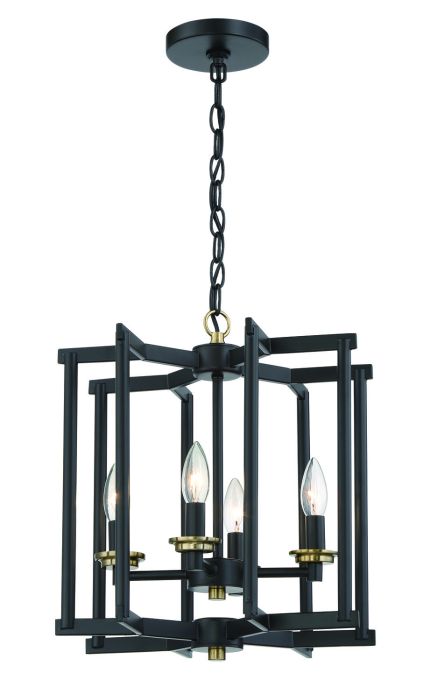 Antique Hardware Avante Grand 4 Light Cage Foyer in Flat Black/Satin Brass Pendant