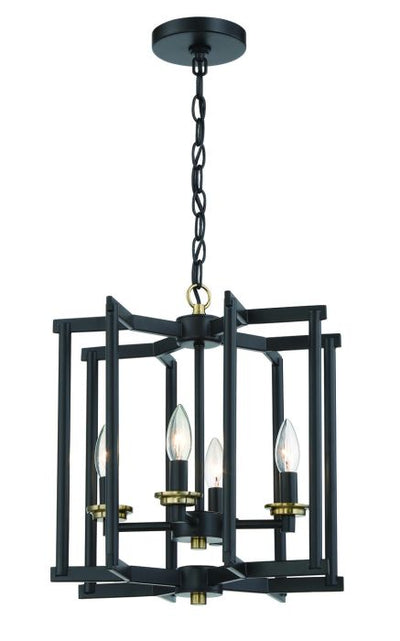 Antique Hardware Avante Grand 4 Light Cage Foyer in Flat Black/Satin Brass Pendant