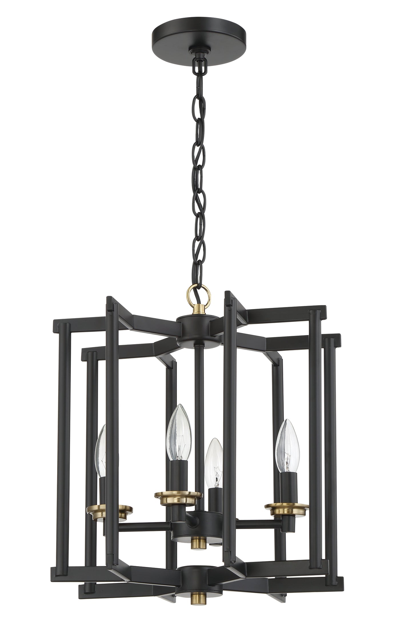 Antique Hardware Avante Grand 4 Light Cage Foyer in Flat Black/Satin Brass Pendant