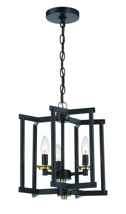 Antique Hardware Avante Grand 3 Light Cage Convertible Semi Flush/Pendant in Flat Black/Satin Brass Semi Flush