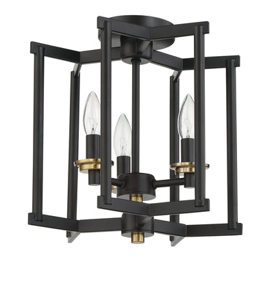 Antique Hardware Avante Grand 3 Light Cage Convertible Semi Flush/Pendant in Flat Black/Satin Brass Semi Flush