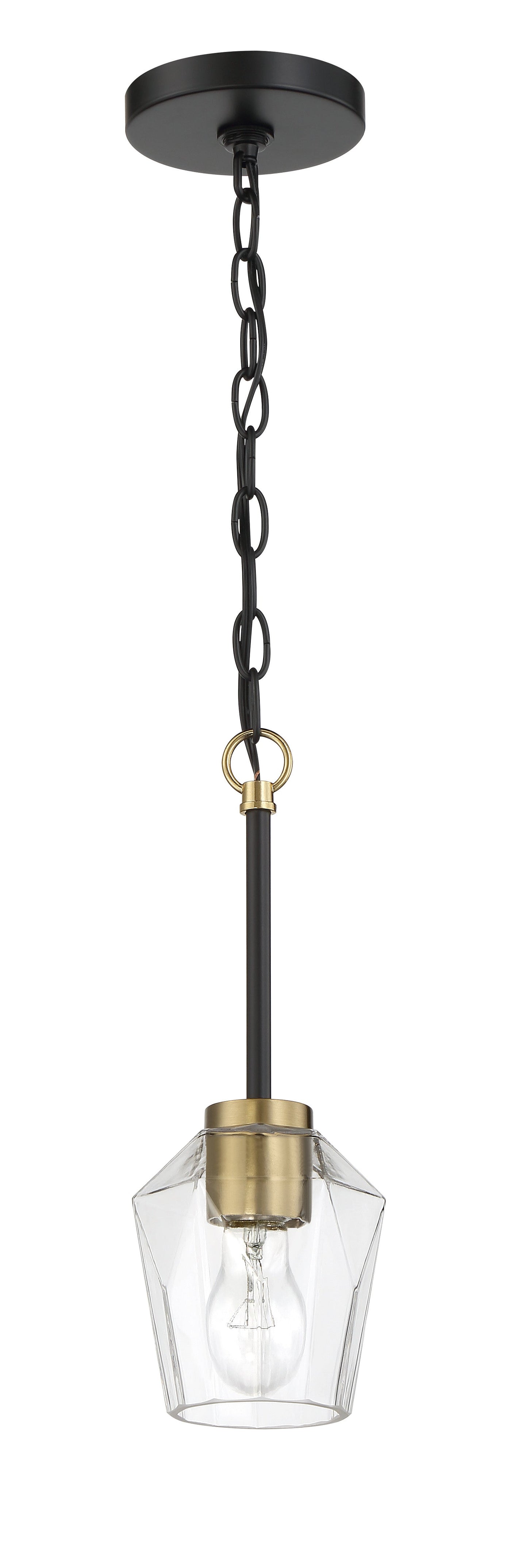 Antique Hardware Avante Grand 1 Light Mini Pendant in Flat Black/Satin Brass Pendant