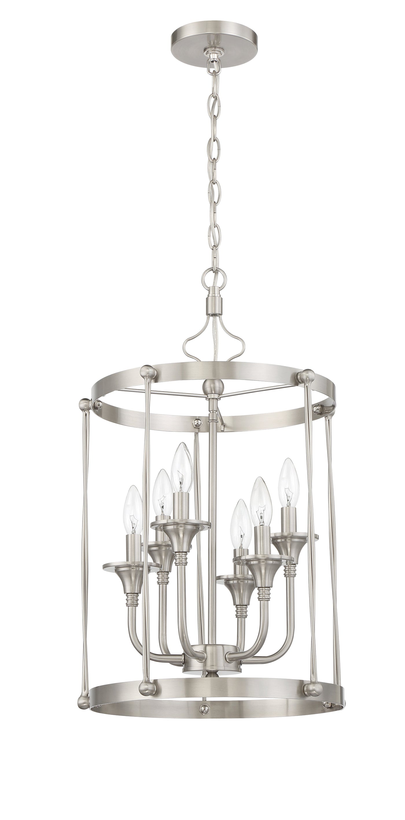 ##Antique Hardware## Jolenne 6 Light Cage Foyer Pendant in Brushed Polished Nickel