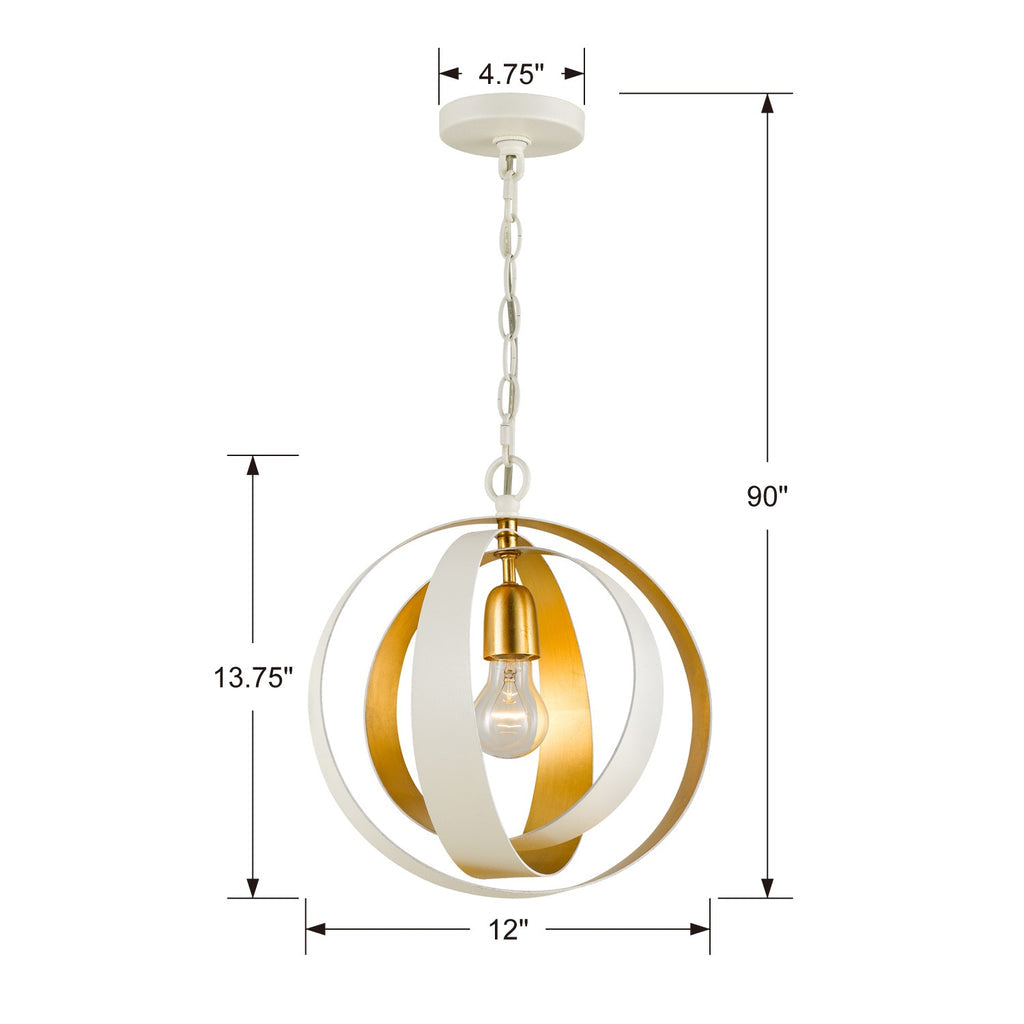 ##Antique Hardware## Luna 1 Light Matte White + Antique Gold Sphere Mini Pendant