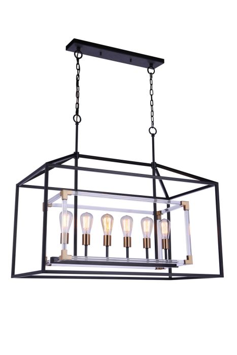 Antique Hardware Aaron 6 Light Island in Flat Black/Satin Brass Linear