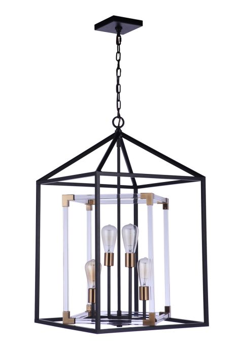 Antique Hardware Aaron 4 Light Pendant in Flat Black/Satin Brass Pendant