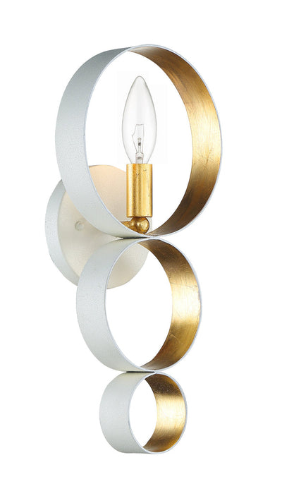 ##Antique Hardware## Luna 1 Light Matte White + Antique Gold Sphere Sconce