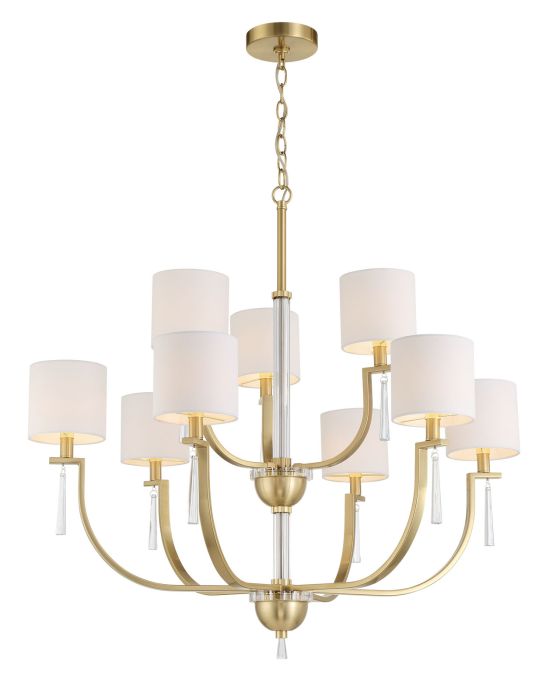 Antique Hardware Fortuna 9 Light Chandelier in Satin Brass Chandelier