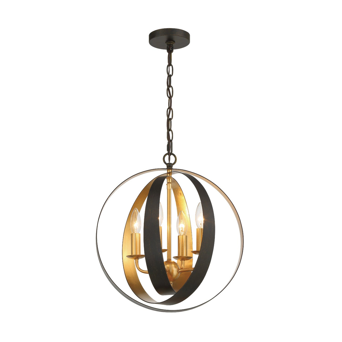 ##Antique Hardware## Luna 4 Light English Bronze + Antique Gold Sphere Mini Chandelier