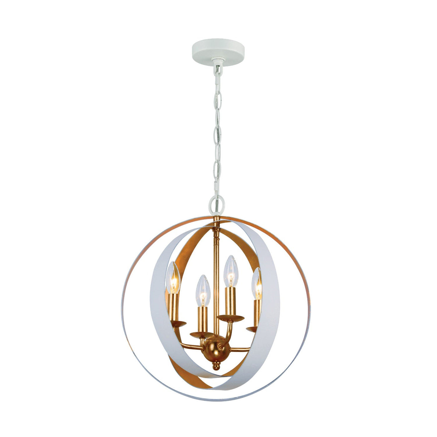 ##Antique Hardware## Luna 4 Light Matte White + Antique Gold Sphere Mini Chandelier