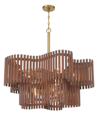 Antique Hardware Freeform 10 Light Chandelier in Satin Brass/Walnut Chandelier