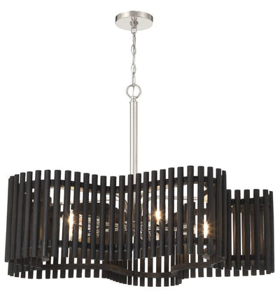 Antique Hardware Freeform 5 Light Large Chandelier in Polished Nickel/Black Walnut Chandelier