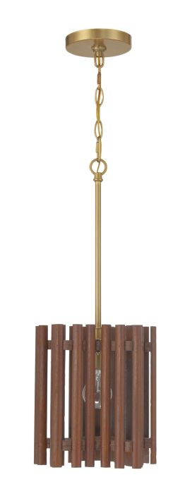 Antique Hardware Freeform 1 Light Pendant in Satin Brass/Walnut Pendant