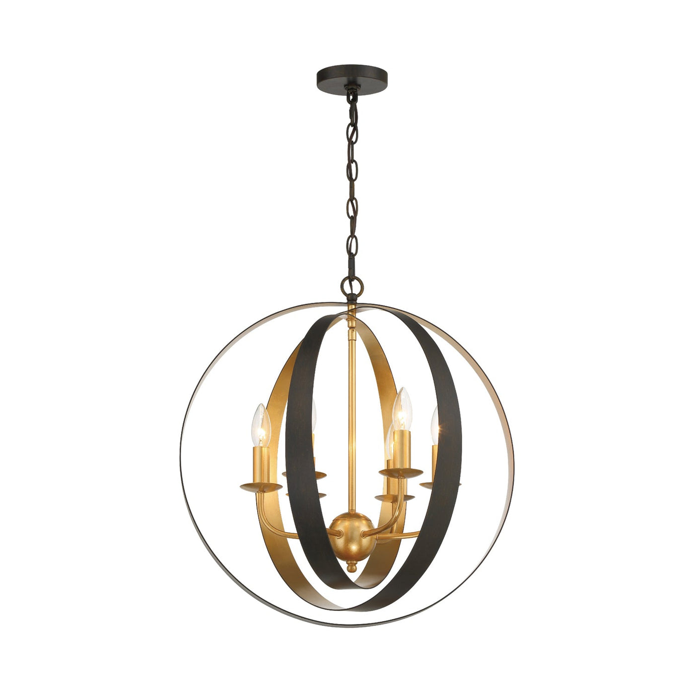 ##Antique Hardware## Luna 6 Light English Bronze + Antique Gold Sphere Large Chandelier