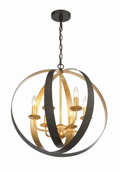 ##Antique Hardware## Luna 6 Light English Bronze + Antique Gold Sphere Large Chandelier