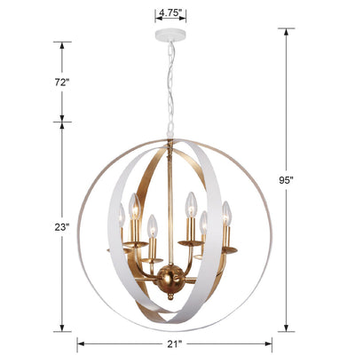 ##Antique Hardware## Luna 6 Light Matte White + Antique Gold Sphere Large Chandelier