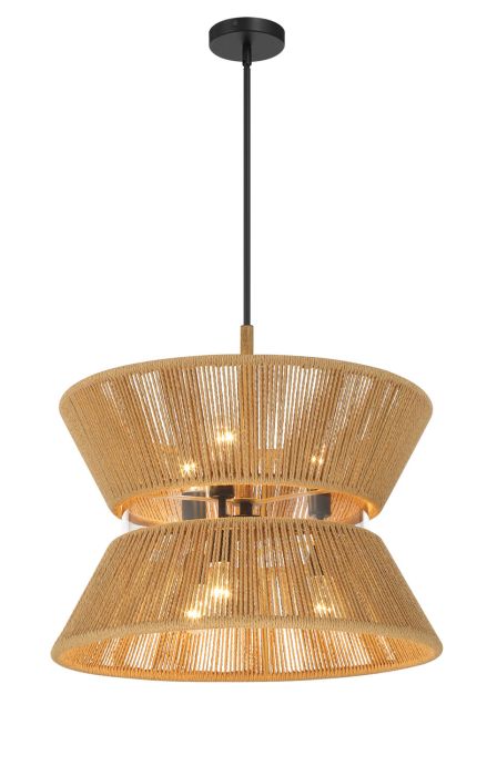 ##Antique Hardware## Serena 6 Light Pendant in Flat Black/Walnut