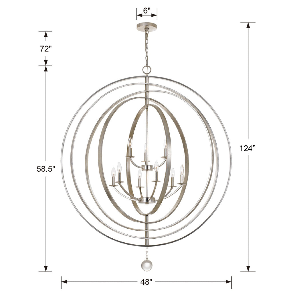 ##Antique Hardware## Luna 9 Light Antique Silver Chandelier