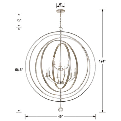 ##Antique Hardware## Luna 9 Light Antique Silver Chandelier