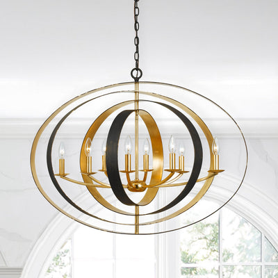 ##Antique Hardware## Luna 8 Light English Bronze + Antique Gold Oval Chandelier