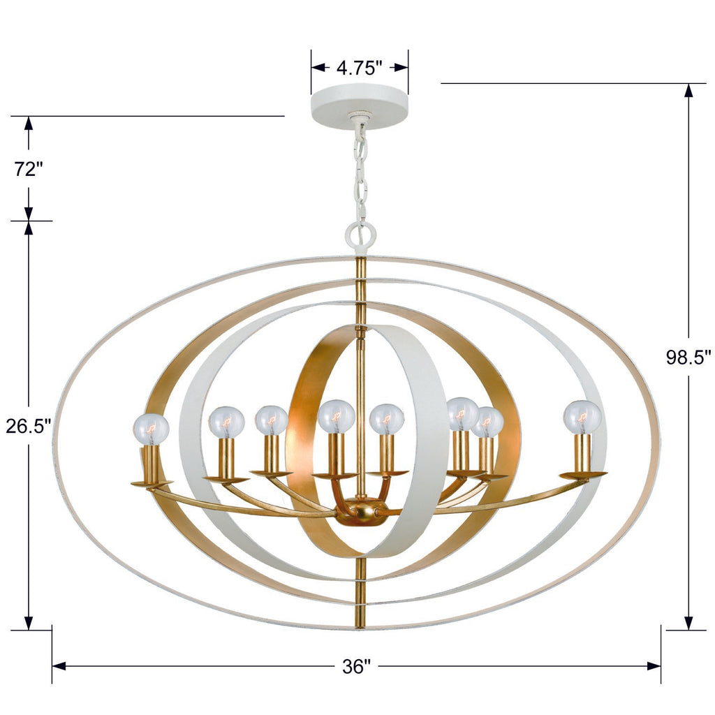 ##Antique Hardware## Luna 8 Light Matte White + Antique Gold Chandelier