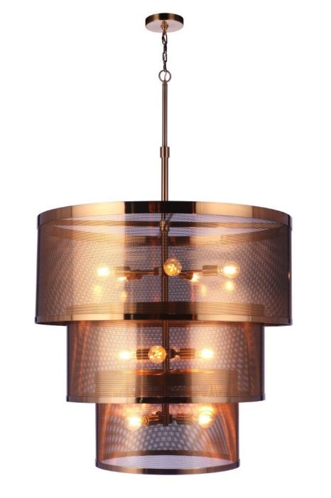 ##Antique Hardware## Mesh 12 Light Pendant in Satin Brass