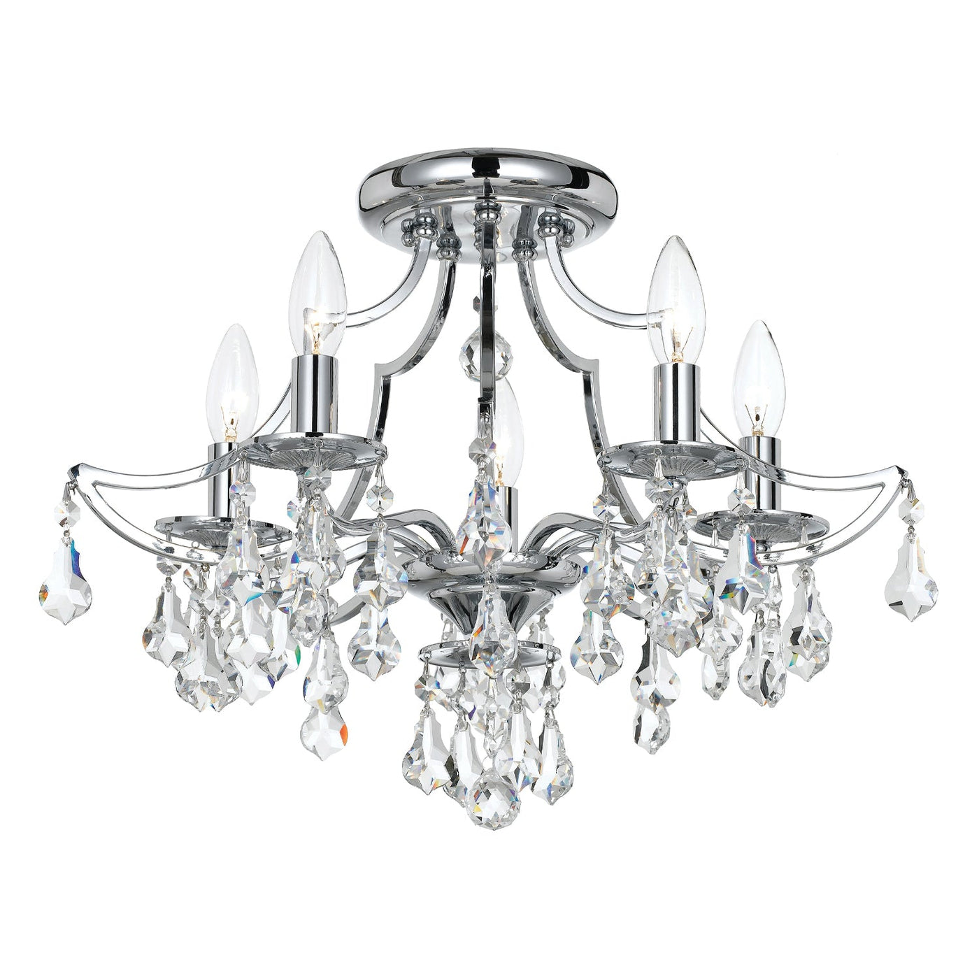 ##Antique Hardware## Cedar 5 Light Swarovski Strass Crystal Polished Chrome Semi Flush Mount