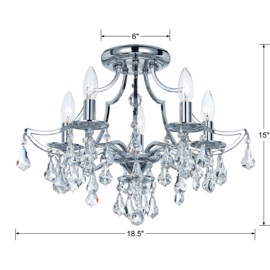 ##Antique Hardware## Cedar 5 Light Swarovski Strass Crystal Polished Chrome Semi Flush Mount