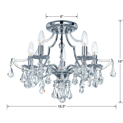 ##Antique Hardware## Cedar 5 Light Swarovski Strass Crystal Polished Chrome Semi Flush Mount