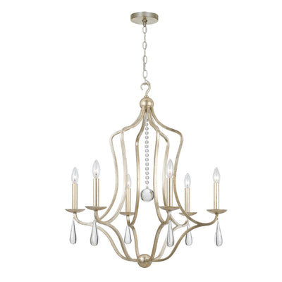 ##Antique Hardware## Manning 6 Light Silver Leaf Chandelier