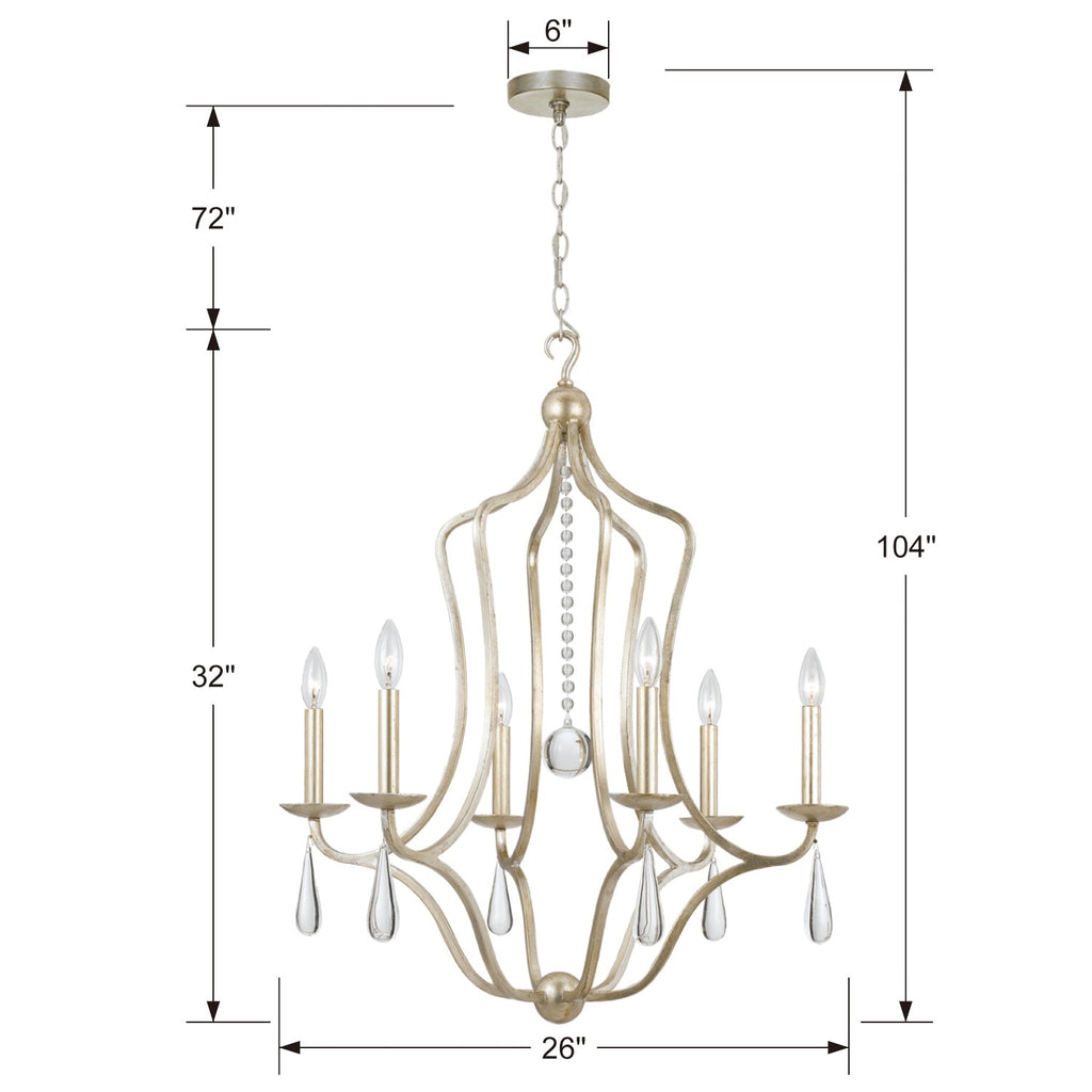 ##Antique Hardware## Manning 6 Light Silver Leaf Chandelier