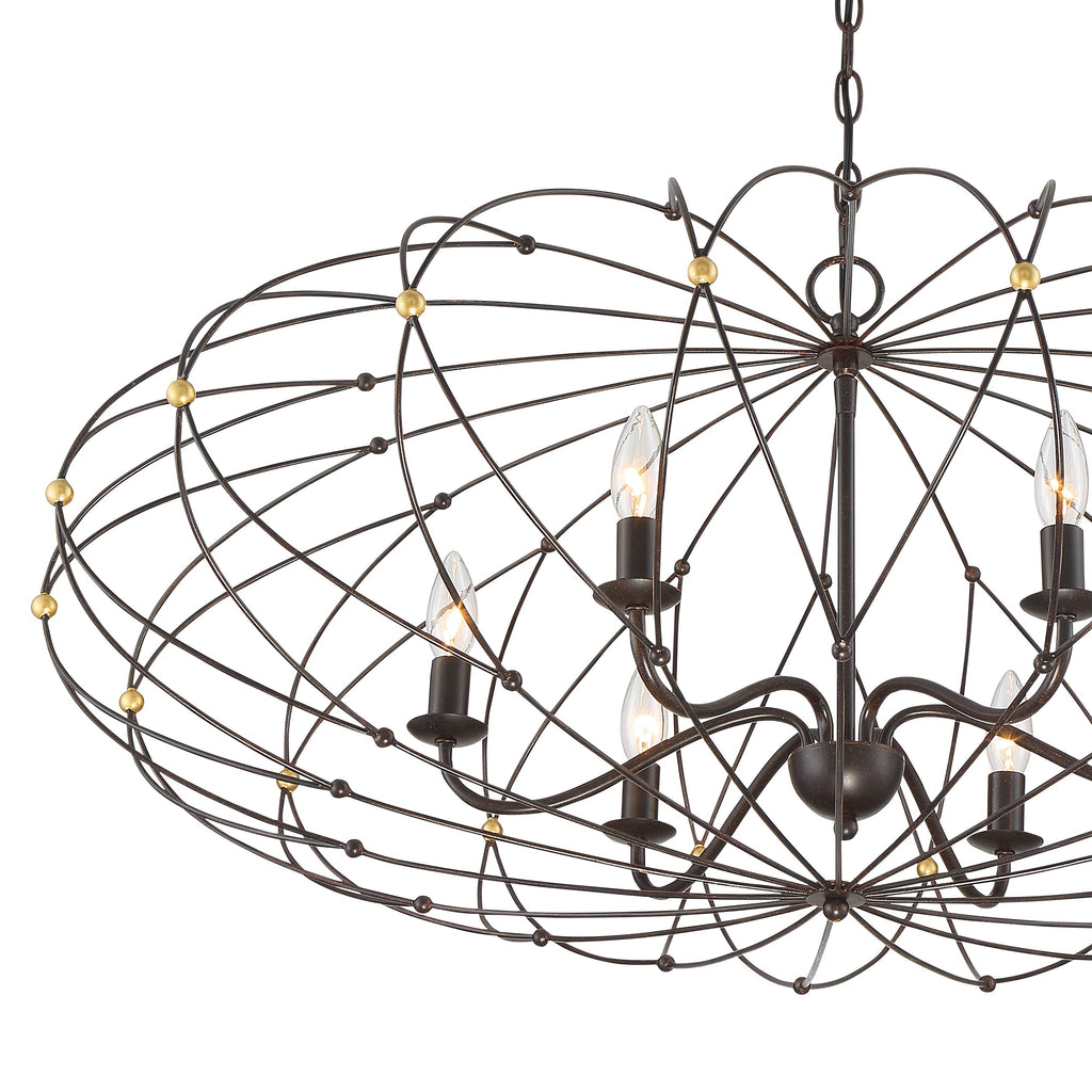 ##Antique Hardware## Zucca 6 Light English Bronze + Antique Gold Chandelier