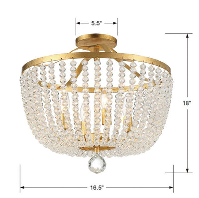 ##Antique Hardware## Rylee 4 Light Antique Gold Semi Flush Mount