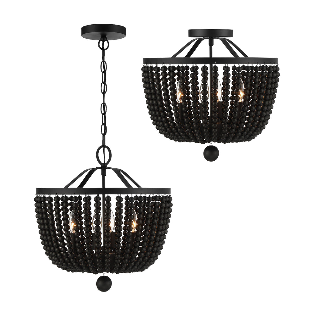 ##Antique Hardware## Rylee 4 Light Matte Black Mini Chandelier