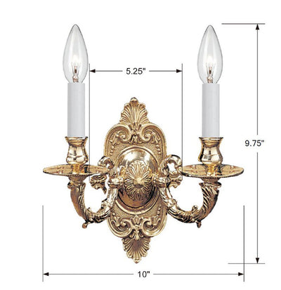 Antique Hardware Crystorama 2 Light Polished Brass Cast Sconce Wall Sconce