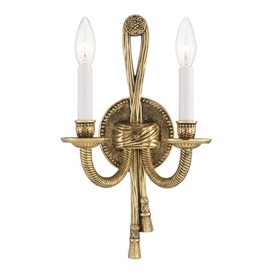 ##Antique Hardware## Crystorama 2 Light Olde Brass Cast Sconce