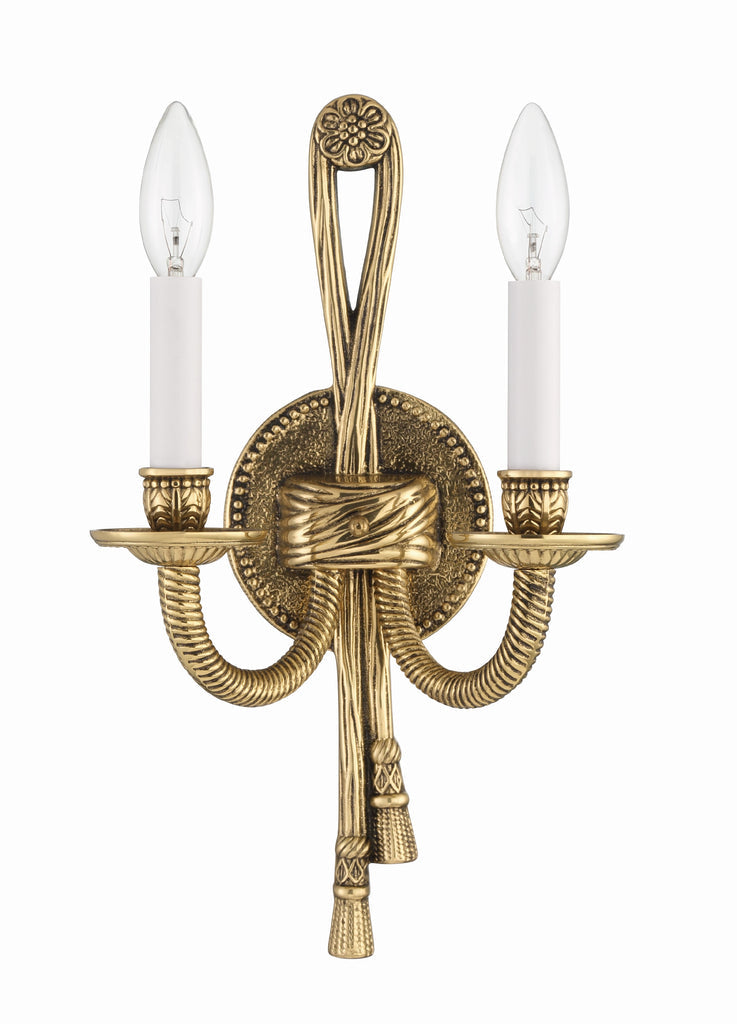 ##Antique Hardware## Crystorama 2 Light Olde Brass Cast Sconce