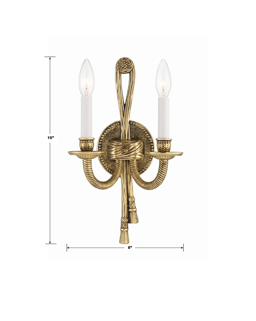 ##Antique Hardware## Crystorama 2 Light Olde Brass Cast Sconce