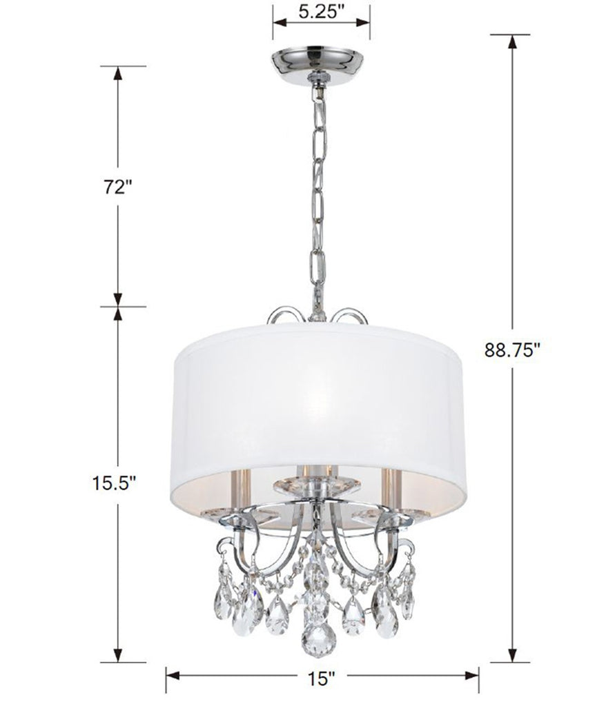 ##Antique Hardware## Othello 3 Light Clear Crystal Polished Chrome Mini Chandelier