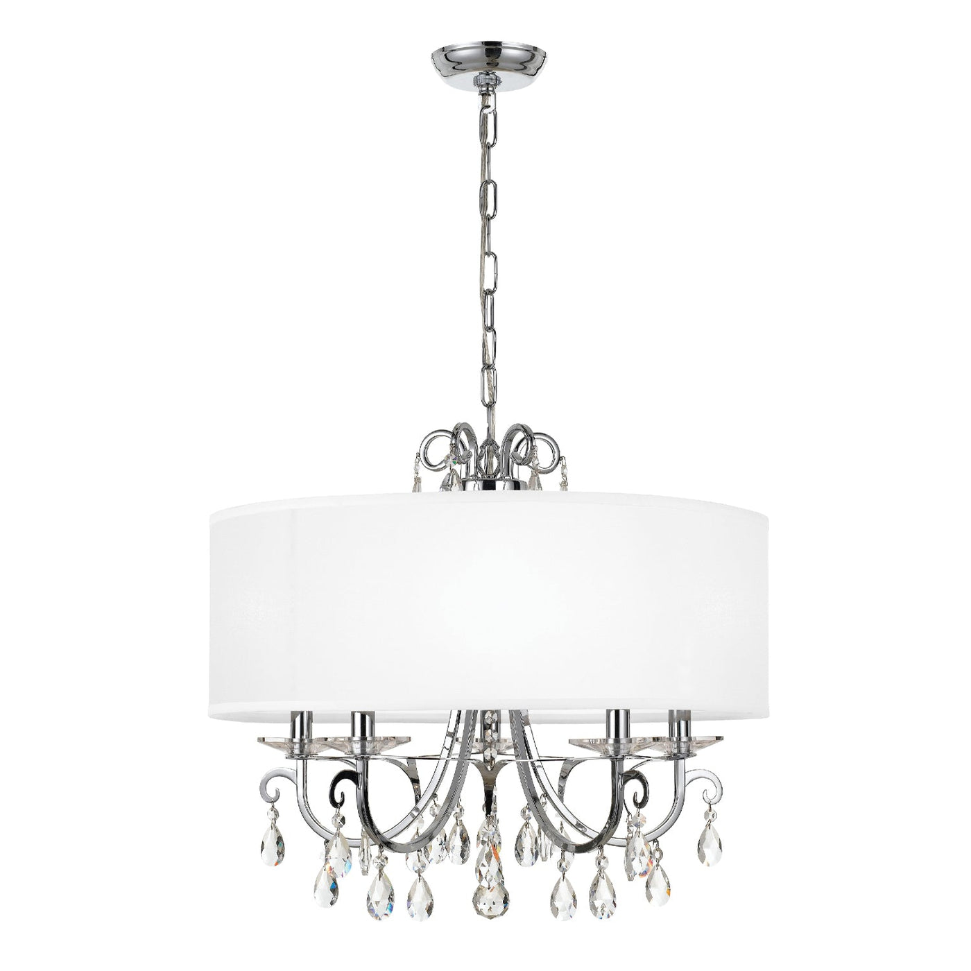 ##Antique Hardware## Othello 5 Light Clear Crystal Polished Chrome Chandelier