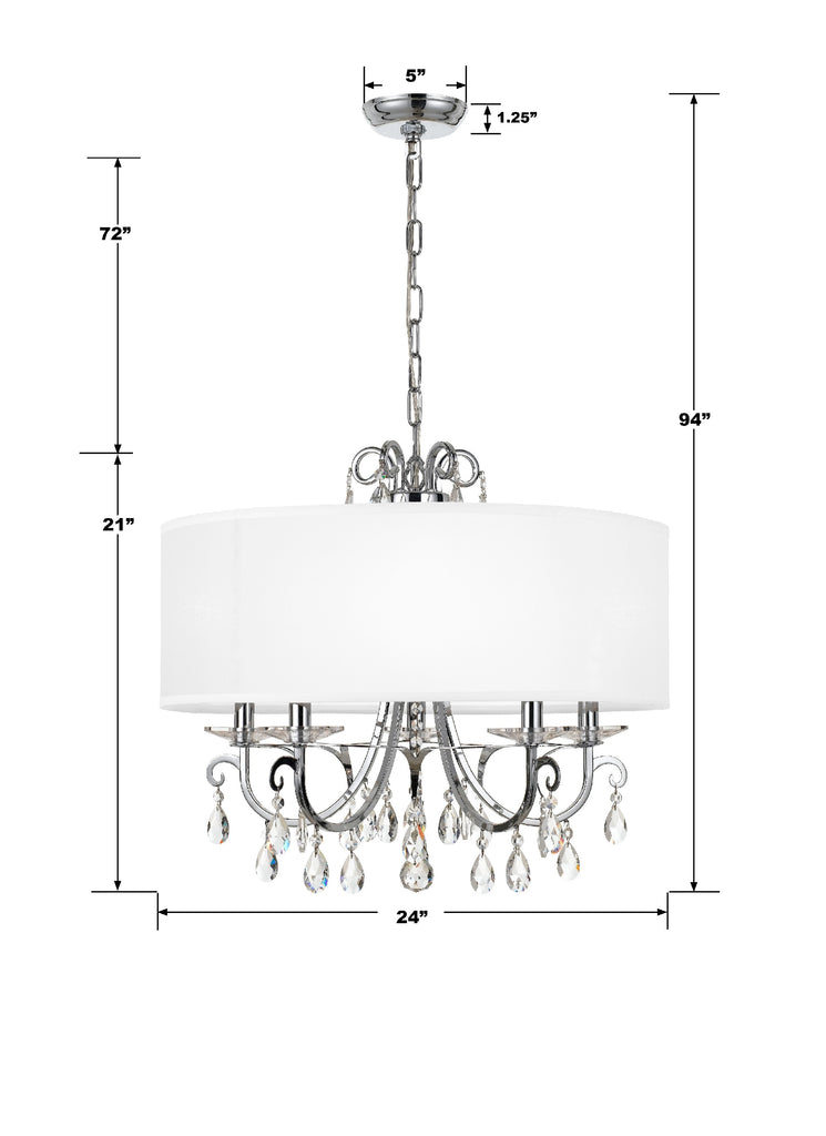 ##Antique Hardware## Othello 5 Light Clear Crystal Polished Chrome Chandelier