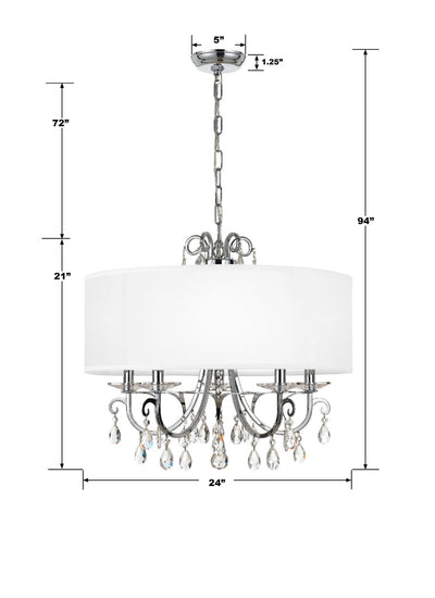 ##Antique Hardware## Othello 5 Light Clear Crystal Polished Chrome Chandelier