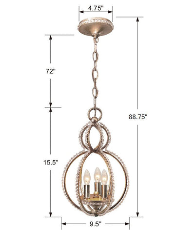 ##Antique Hardware## Garland 3 Light Crystal Bead Distressed Twilight Mini Chandelier