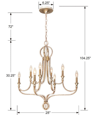 ##Antique Hardware## Garland 8 Light Crystal Bead Distressed Twilight Chandelier