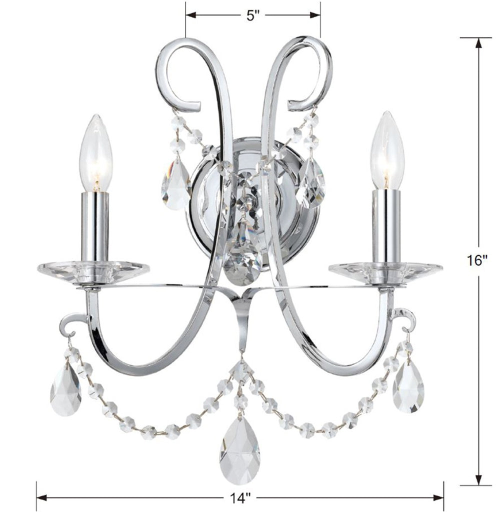 ##Antique Hardware## Othello 2 Light Polished Chrome Sconce