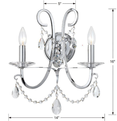 ##Antique Hardware## Othello 2 Light Spectra Crystal Polished Chrome Sconce