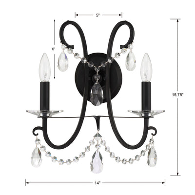 ##Antique Hardware## Othello 2 Light Matte Black Sconce