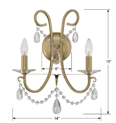 ##Antique Hardware## Othello 2 Light Spectra Crystal Vibrant Gold Sconce