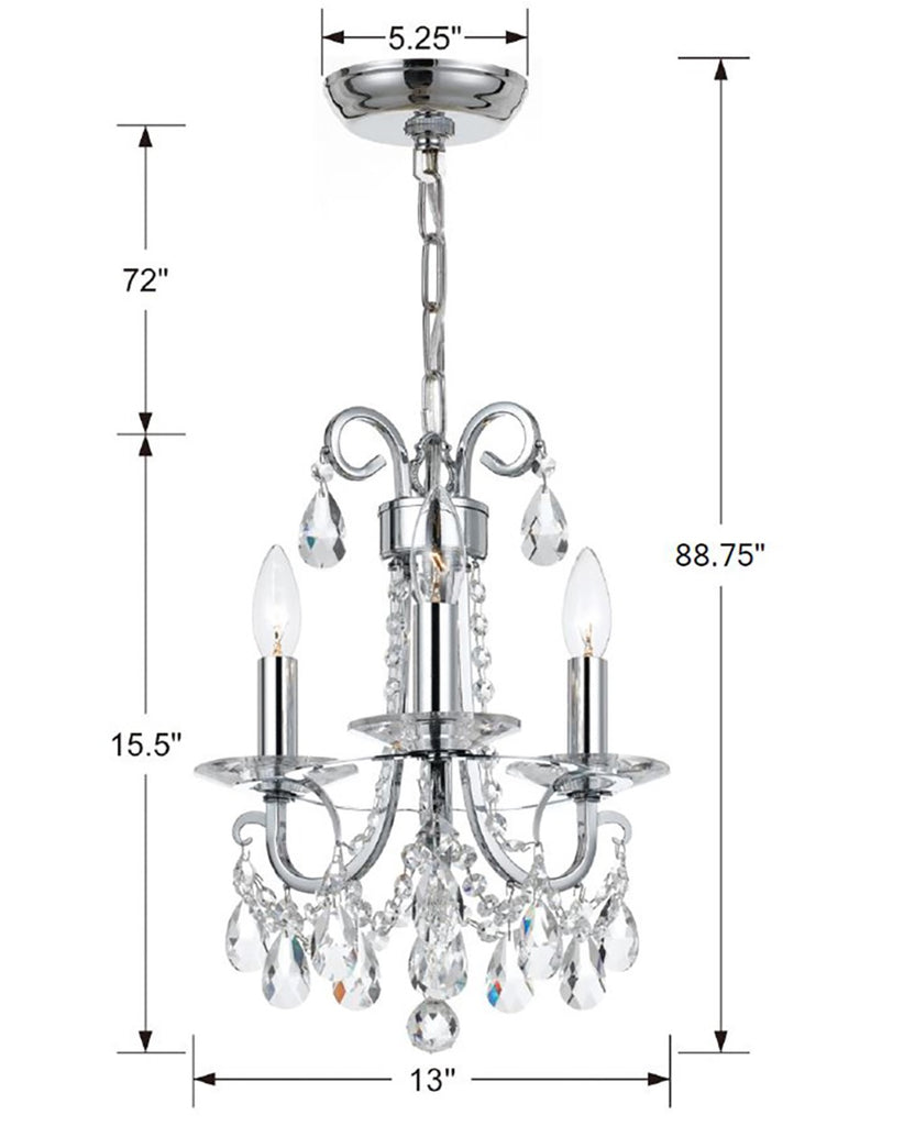 ##Antique Hardware## Othello 3 Light Polished Chrome Mini Chandelier