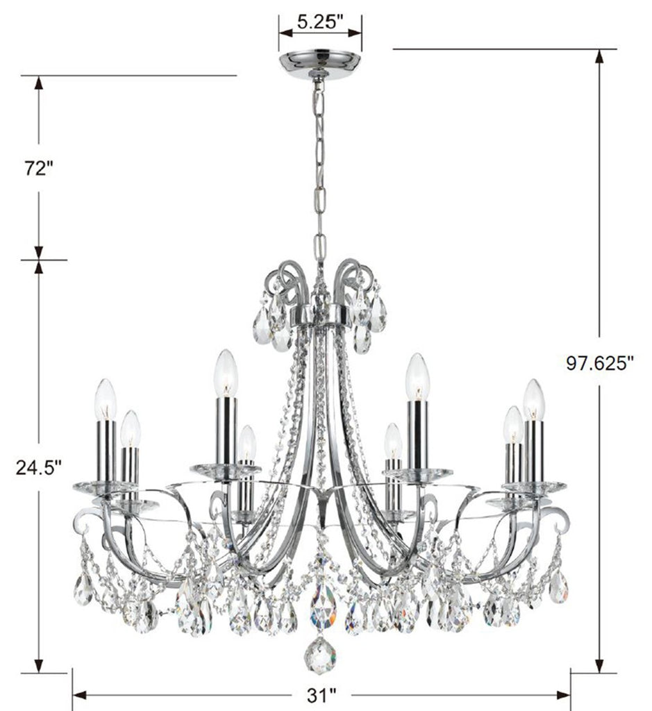 ##Antique Hardware## Othello 8 Light Swarovski Strass Crystal Polished Chrome Chandelier